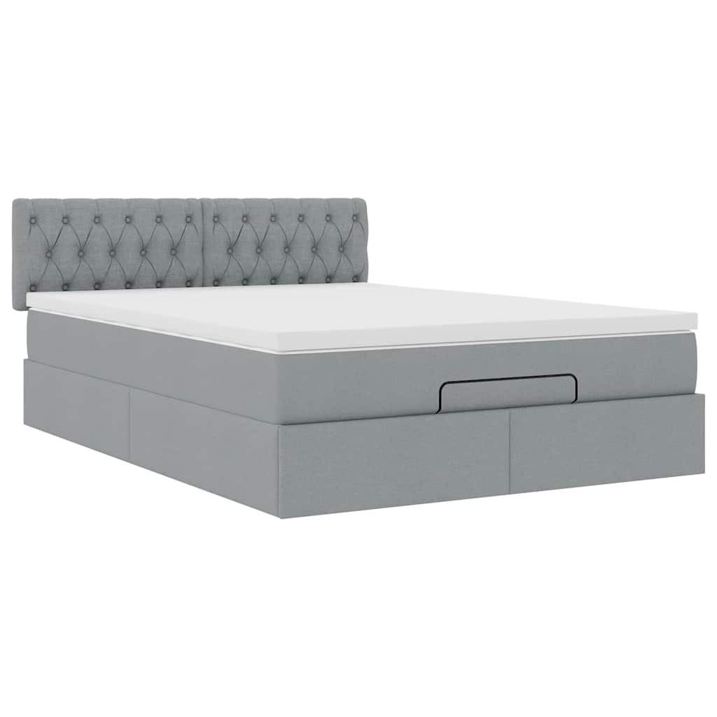 vidaXL Ottoman-Bett mit Matratze Hellgrau 140x200 cm Stoff