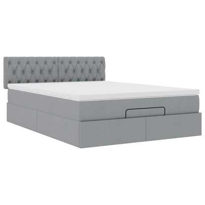 vidaXL Ottoman-Bett mit Matratze Hellgrau 140x200 cm Stoff