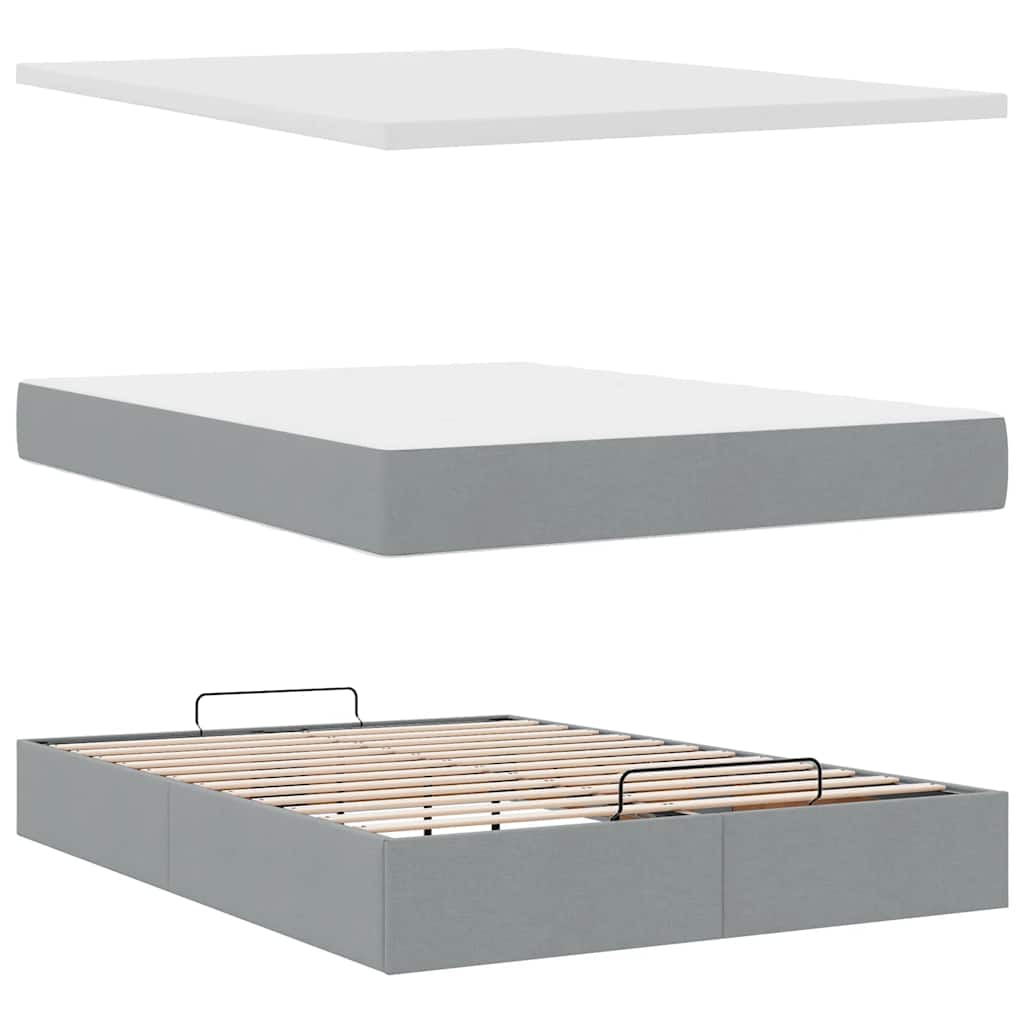 vidaXL Ottoman-Bett mit Matratze Hellgrau 140x200 cm Stoff