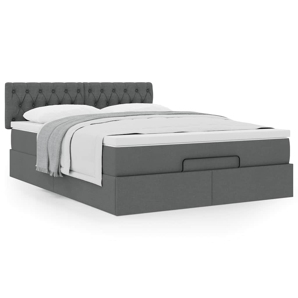 vidaXL Lit ottoman avec matelas Tissu gris foncé 140x200 cm
