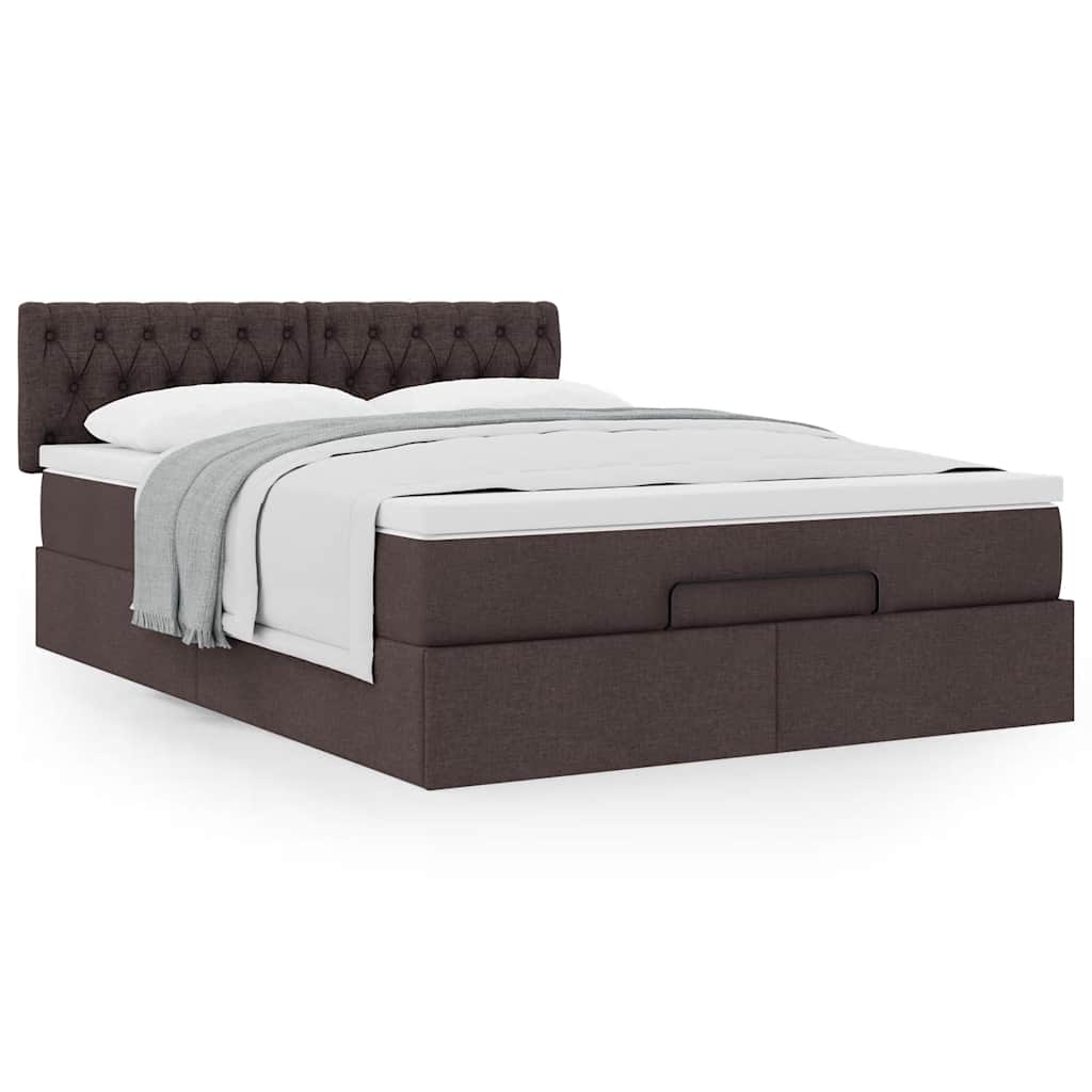 vidaXL Ottoman-Bett mit Matratze Dunkelbraun 140x200 cm Stoff