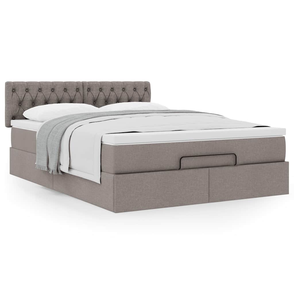 vidaXL Ottoman-Bett mit Matratze Taupe 140x200 cm Stoff