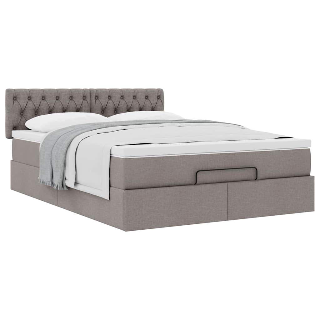 vidaXL Ottoman-Bett mit Matratze Taupe 140x200 cm Stoff