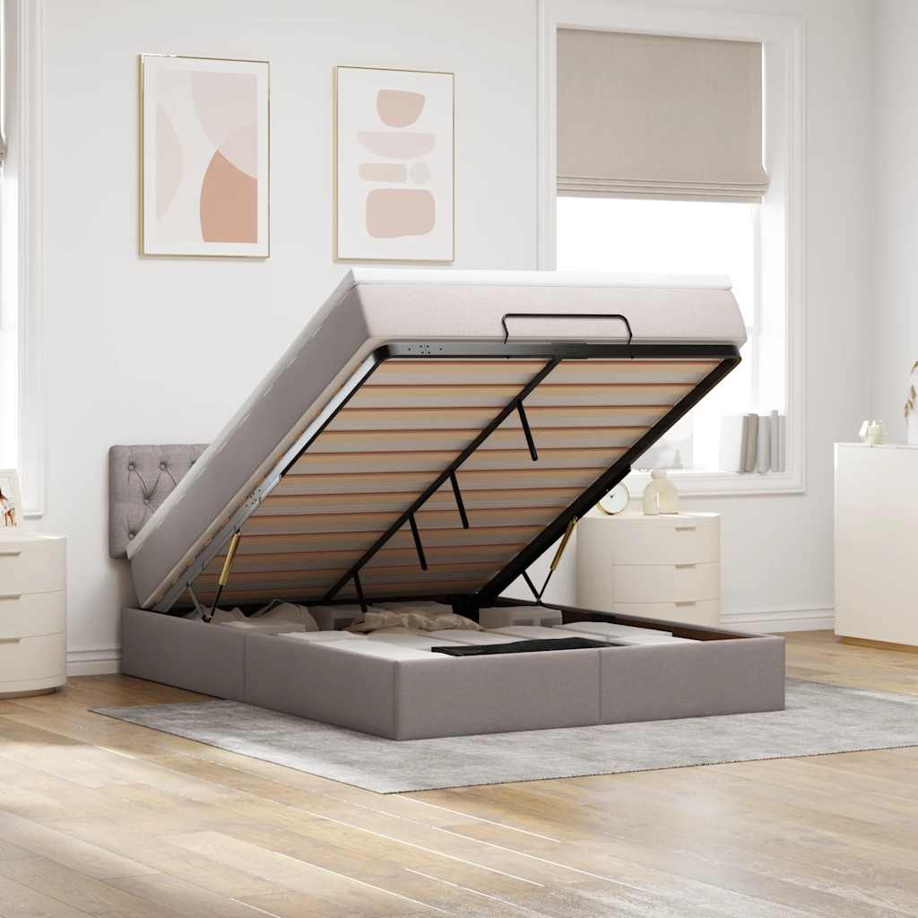 vidaXL Ottoman-Bett mit Matratze Taupe 140x200 cm Stoff