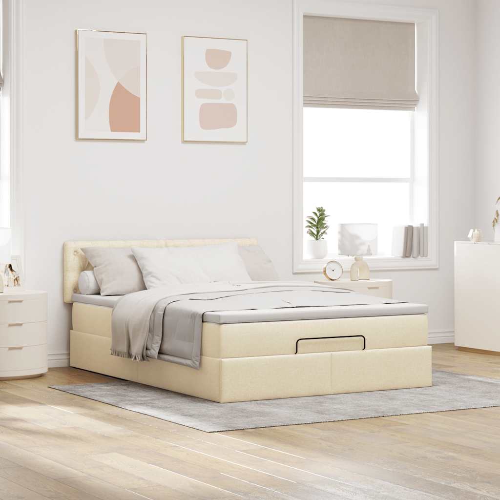 vidaXL Lit Ottoman avec matelas Crème 140x200 cm Tissu