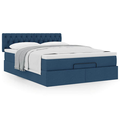 vidaXL Ottoman-Bett mit Matratze Blau 140x200 cm Stoff