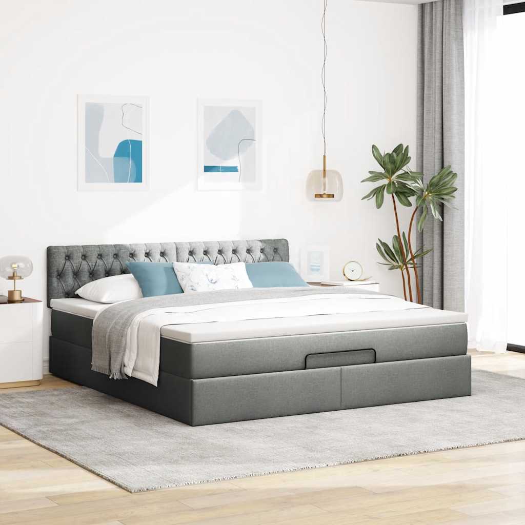 vidaXL Lit ottoman avec matelas gris foncé 160x200 cm Tissu