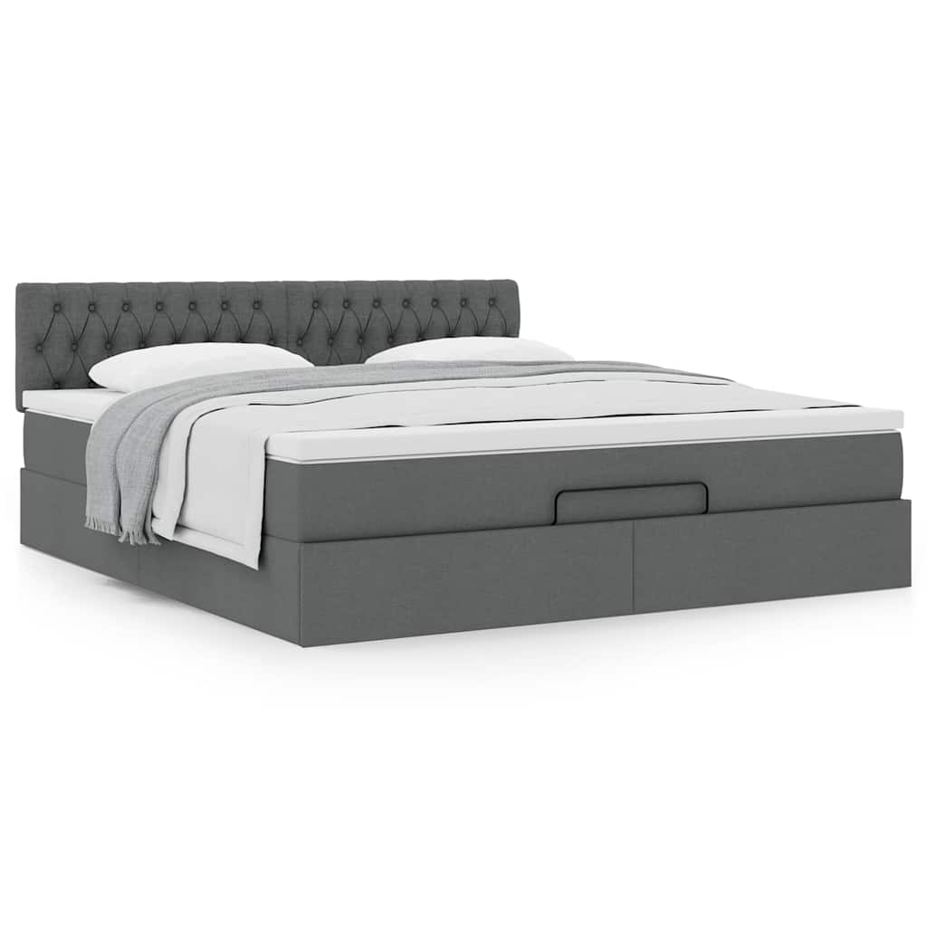 vidaXL Lit ottoman avec matelas gris foncé 160x200 cm Tissu