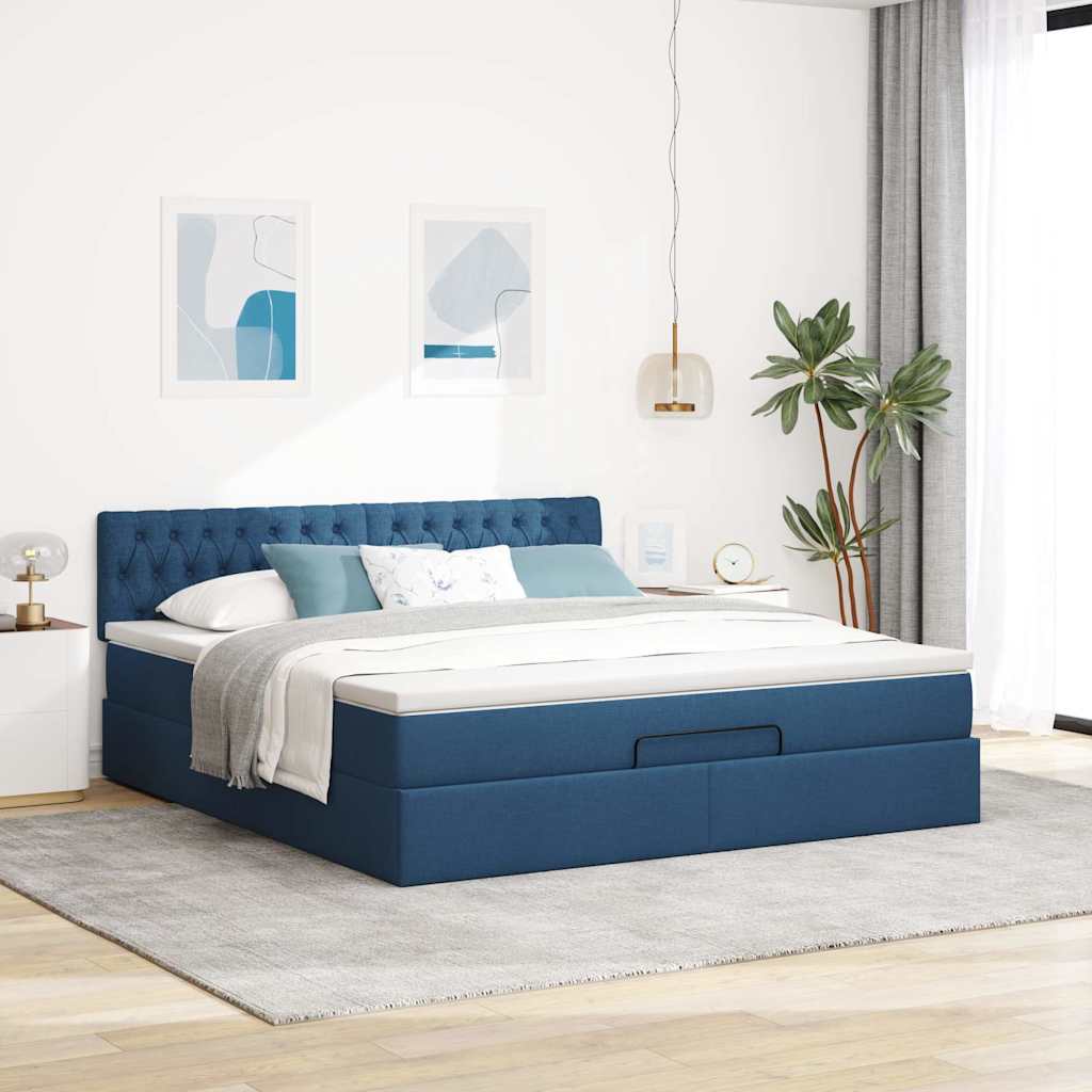 vidaXL Ottoman-Bett mit Matratze Blau 160x200 cm Stoff