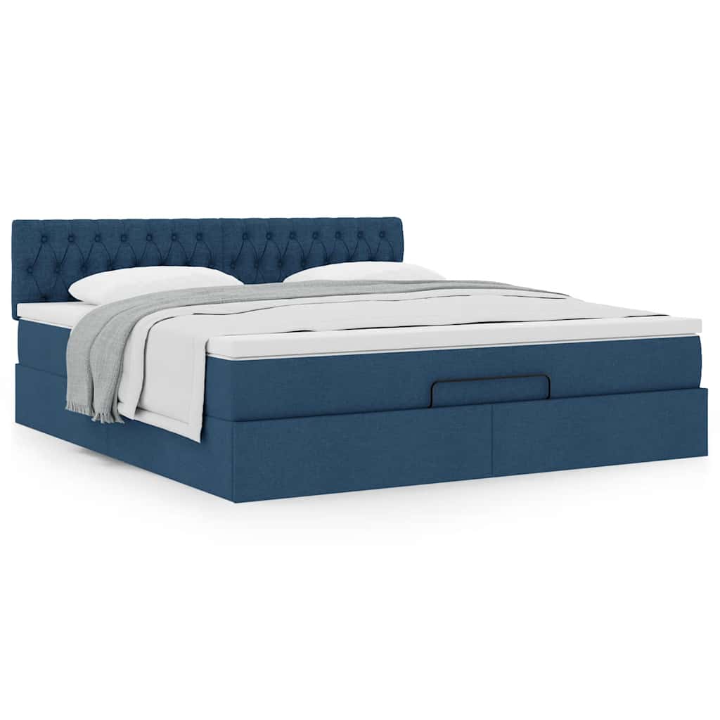vidaXL Ottoman-Bett mit Matratze Blau 160x200 cm Stoff