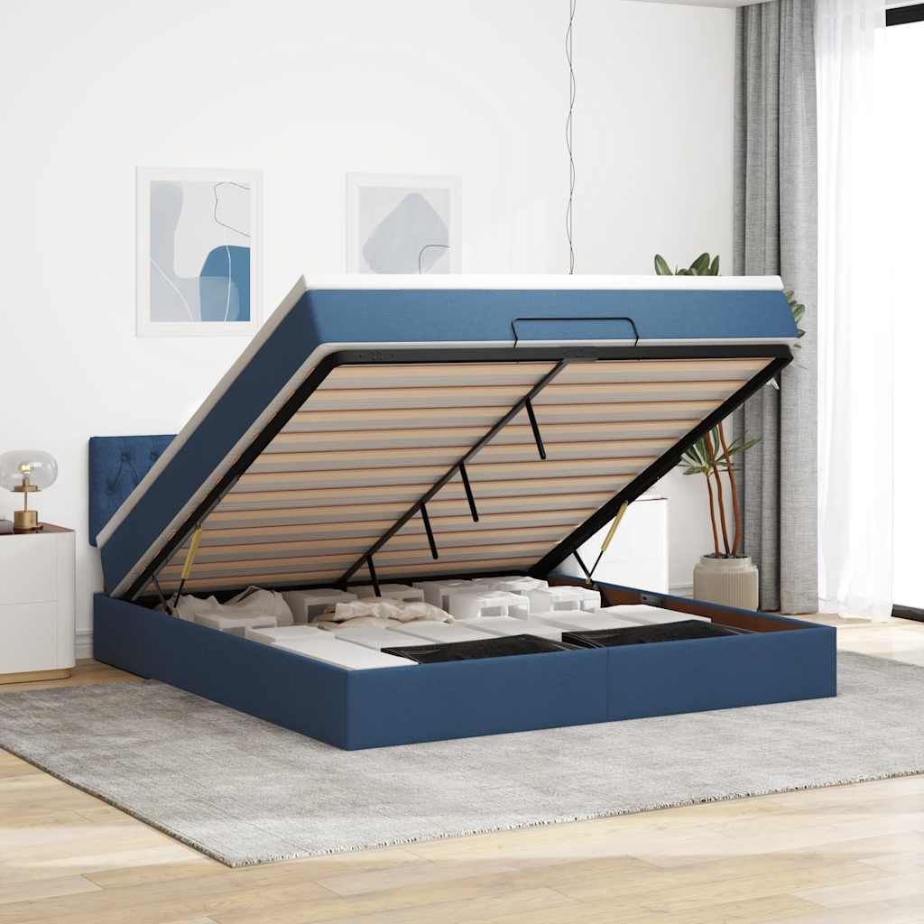 vidaXL Ottoman-Bett mit Matratze Blau 160x200 cm Stoff