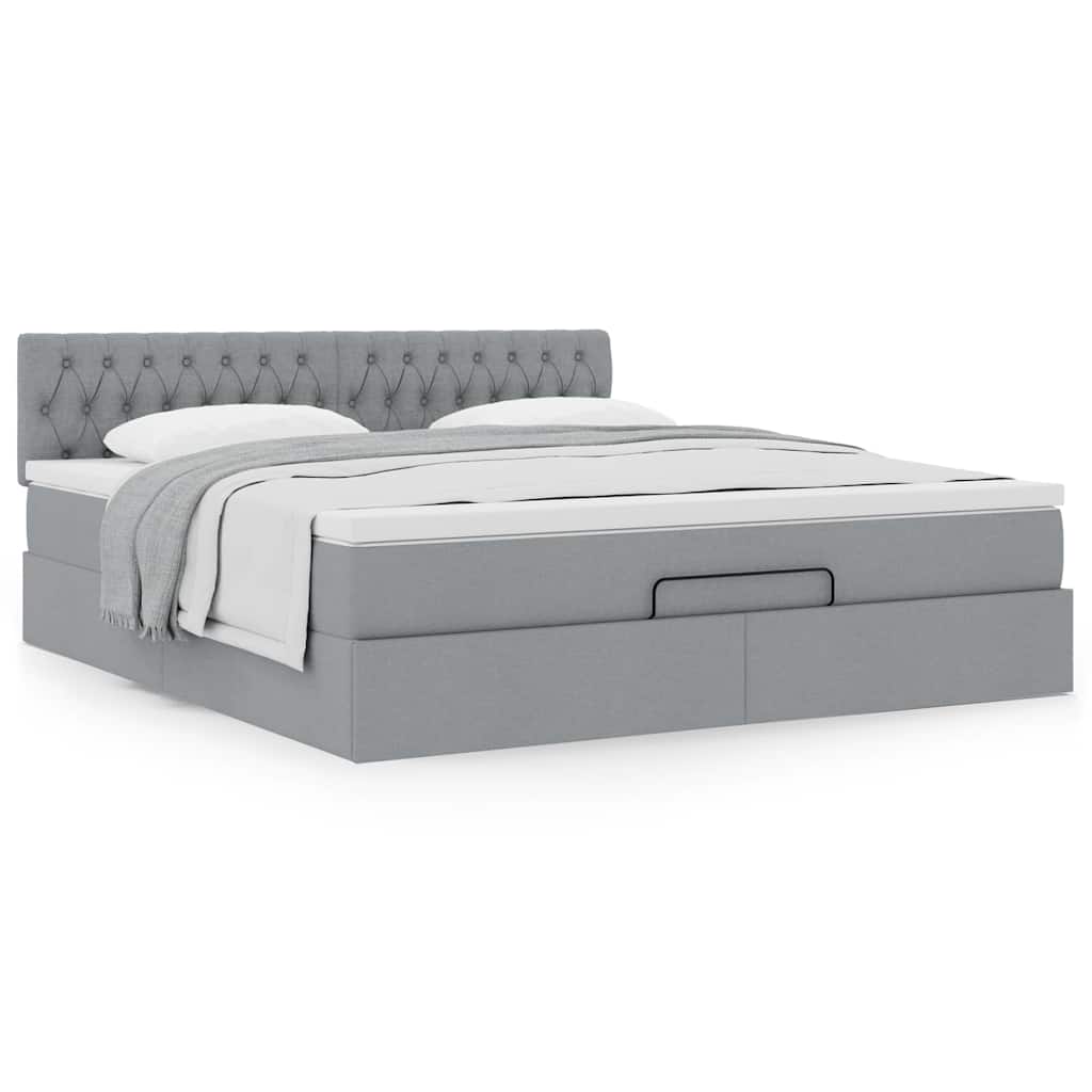 vidaXL Ottoman-Bett mit Matratze Hellgrau 180x200 cm Stoff