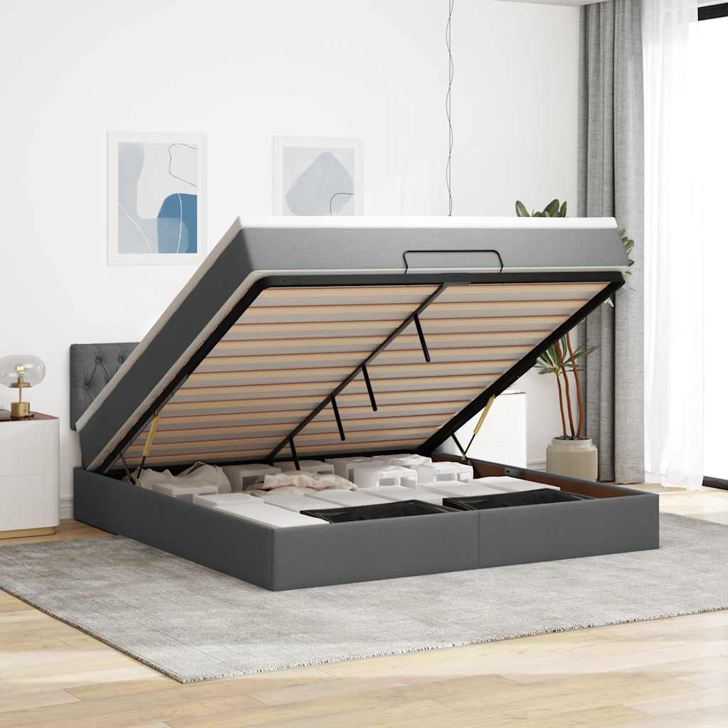 vidaXL Lit ottoman avec matelas gris foncé 180x200 cm tissu