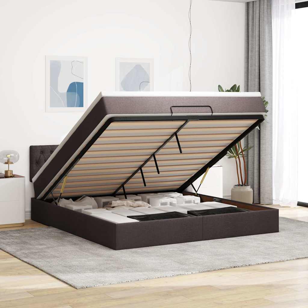 vidaXL Lit ottoman avec matelas Marron foncé 180x200 cm Tissu
