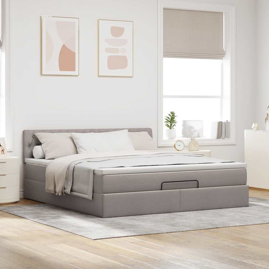 Ottoman-Bett mit Matratze Taupe 180x200 cm Stoff
