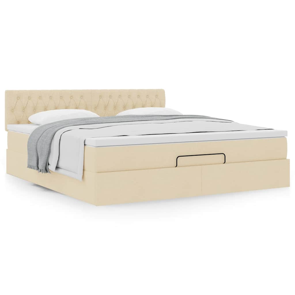 vidaXL Ottoman-Bett mit Matratze Creme 180x200 cm Stoff