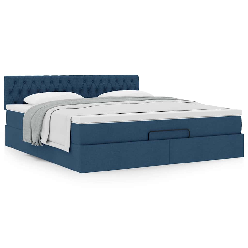 vidaXL Ottoman-Bett mit Matratze Blau 180x200 cm Stoff