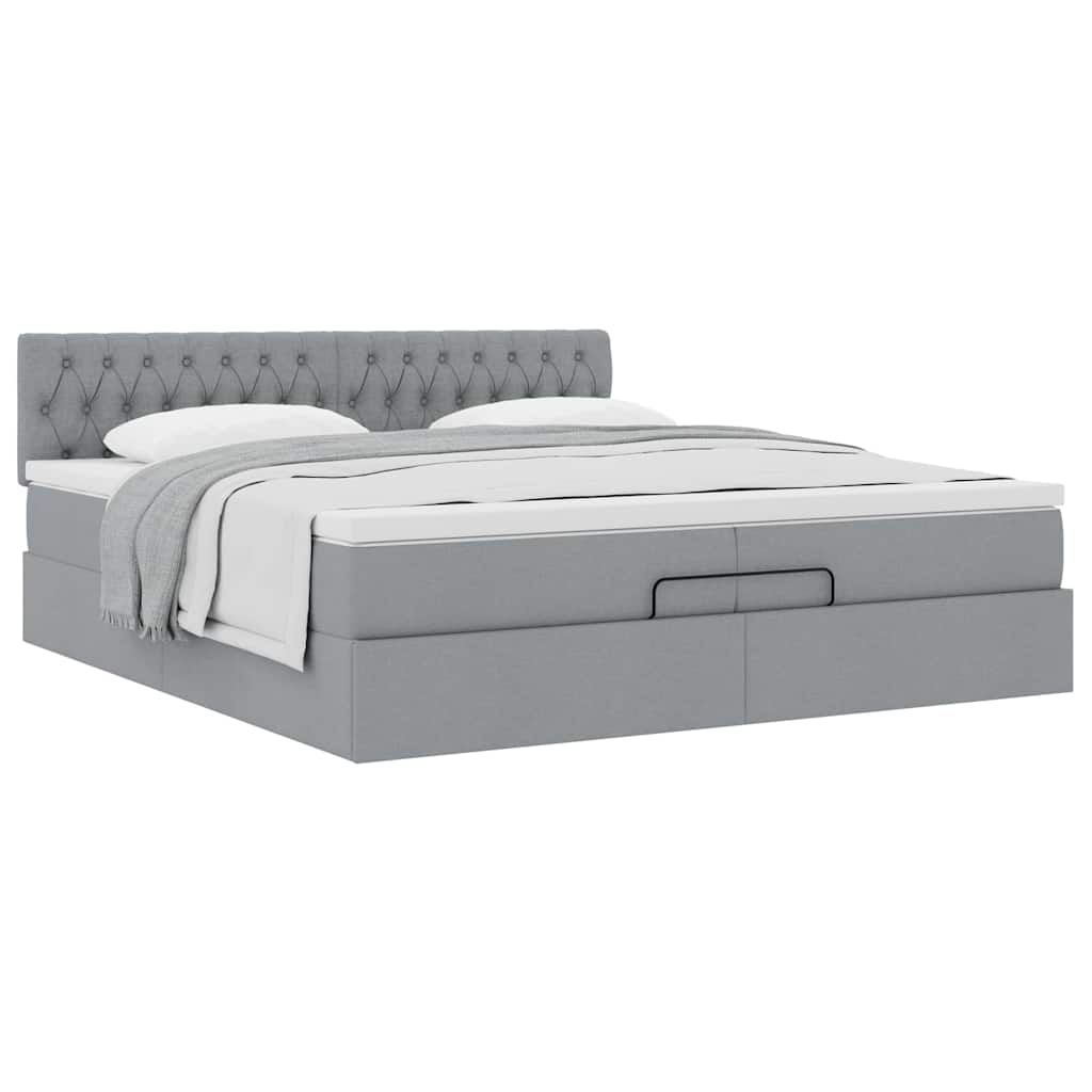 vidaXL Ottoman-Bett mit Matratze Hellgrau 200x200 cm Stoff
