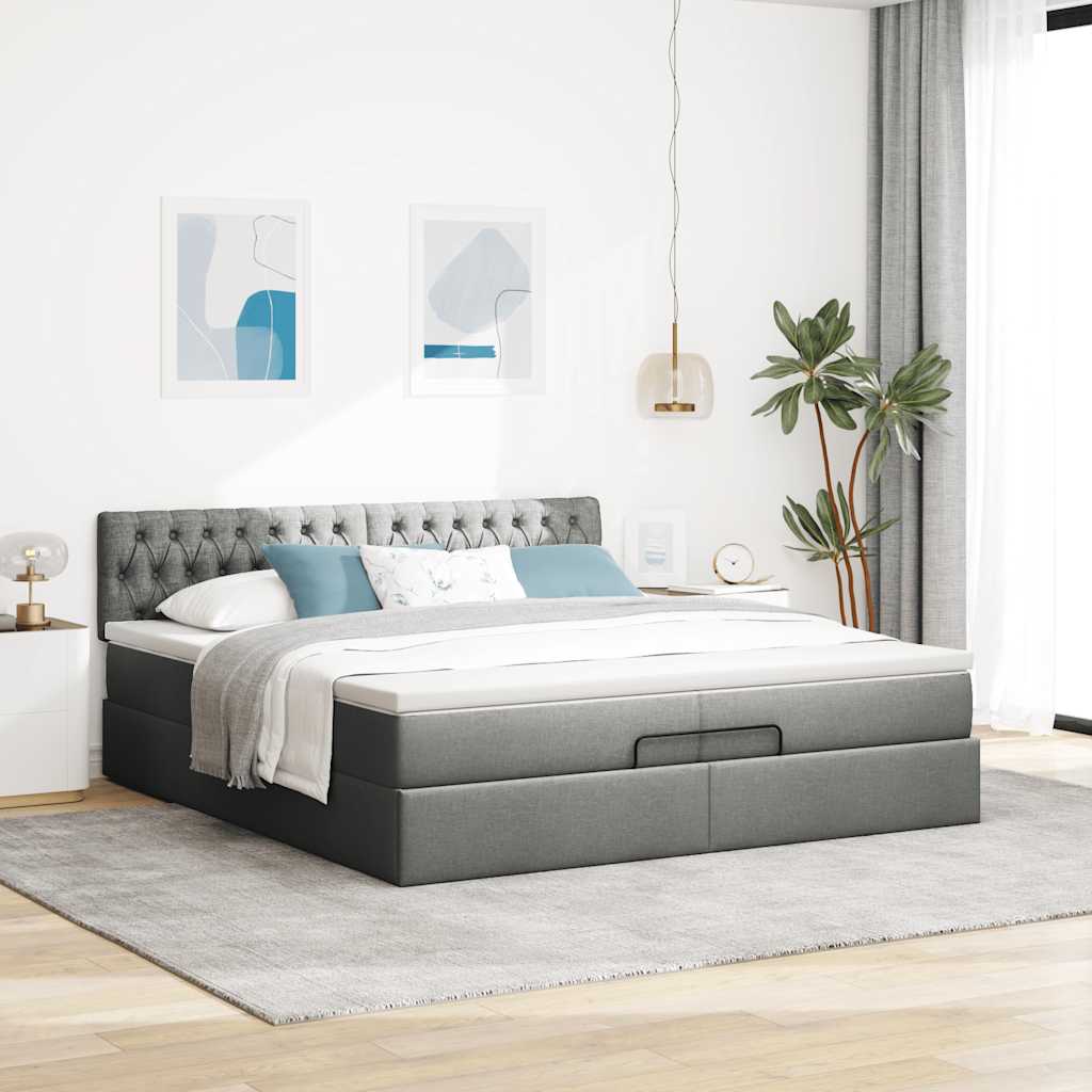 vidaXL Lit ottoman avec matelas gris foncé 200x200 cm tissu