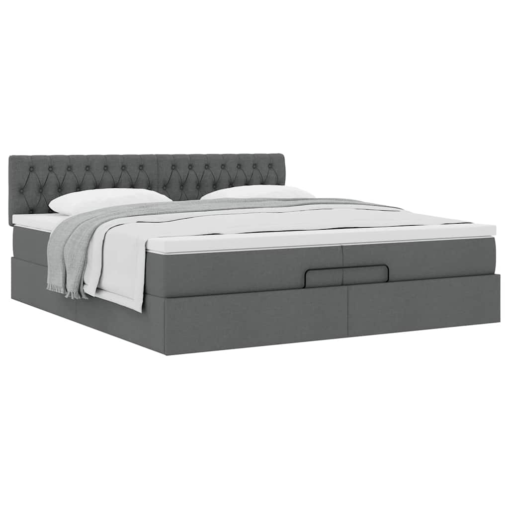 vidaXL Lit ottoman avec matelas gris foncé 200x200 cm tissu