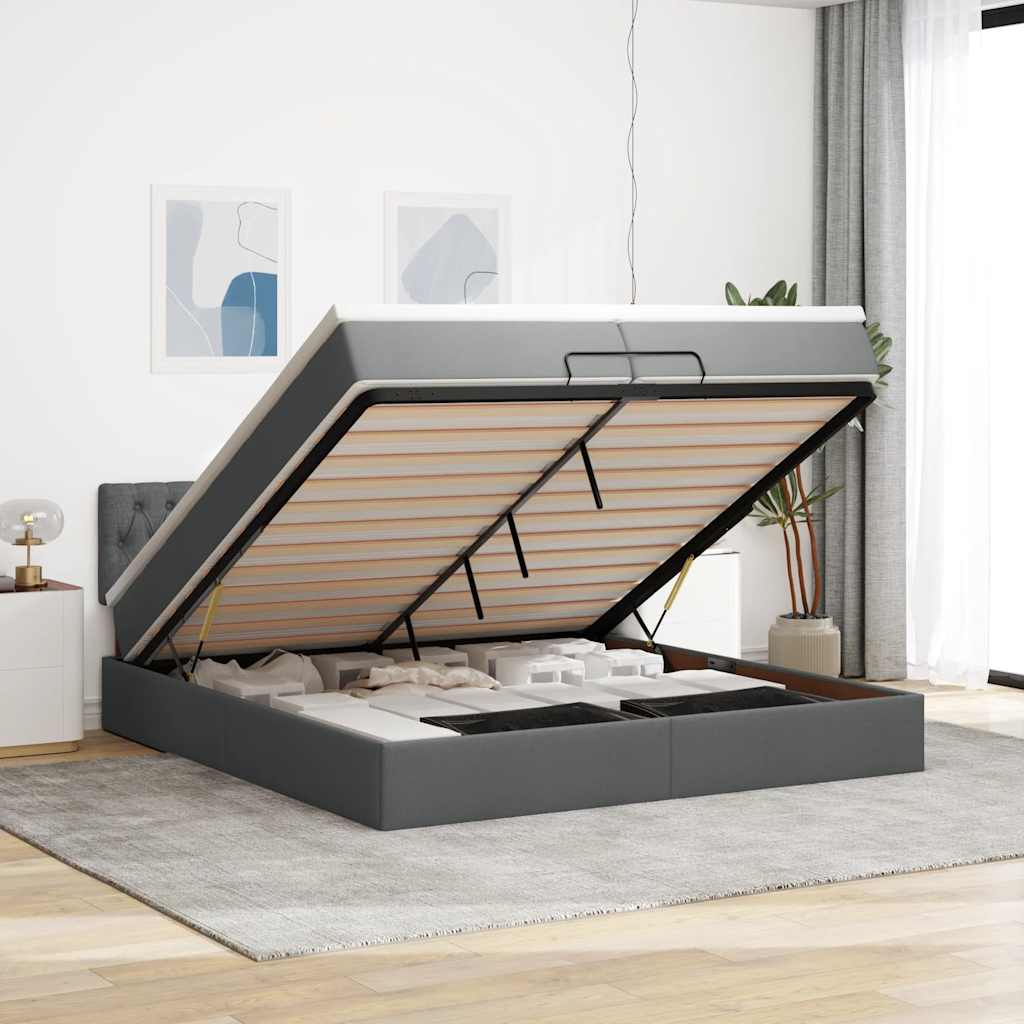 vidaXL Lit ottoman avec matelas gris foncé 200x200 cm tissu