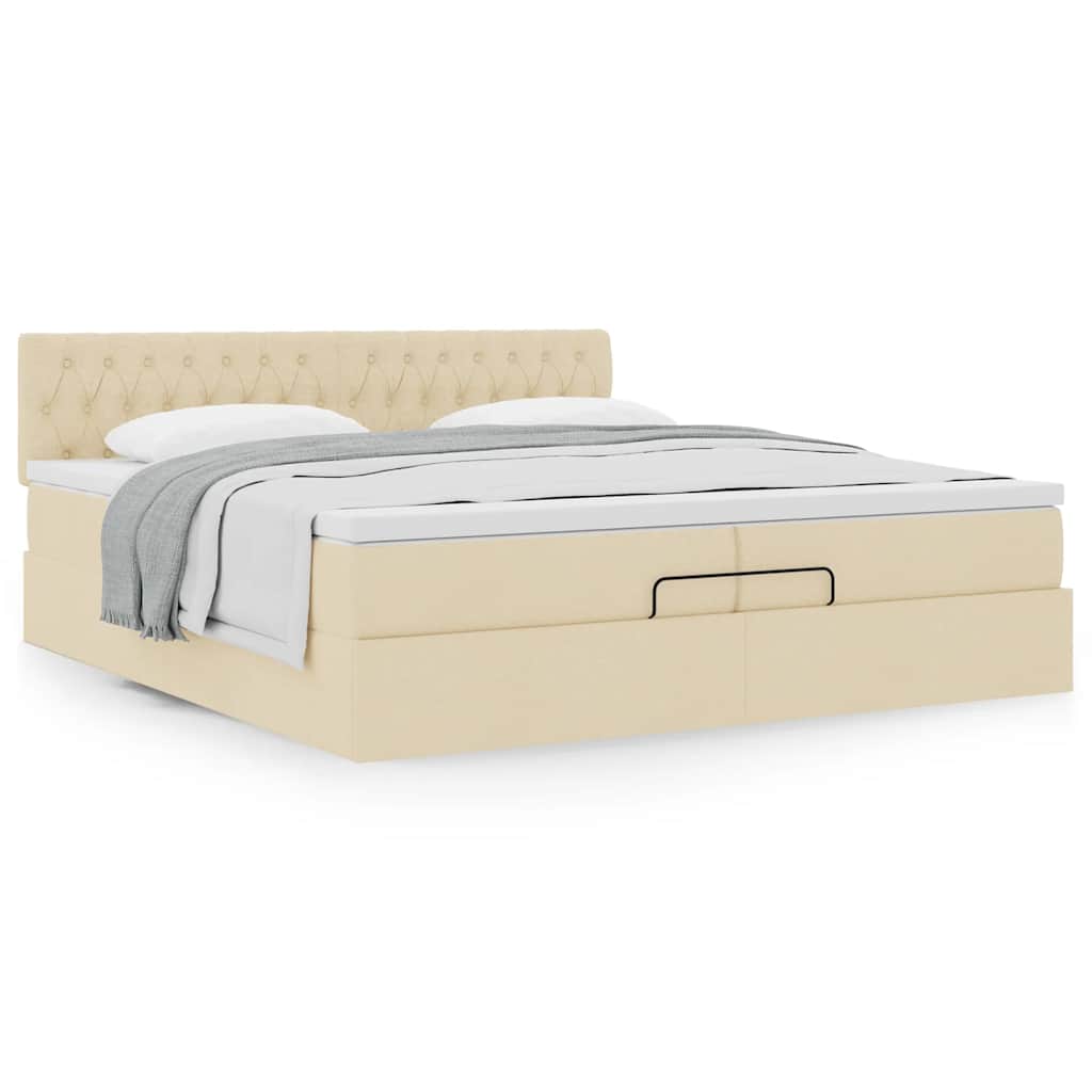 vidaXL Ottoman-Bett mit Matratze Creme 200x200 cm Stoff