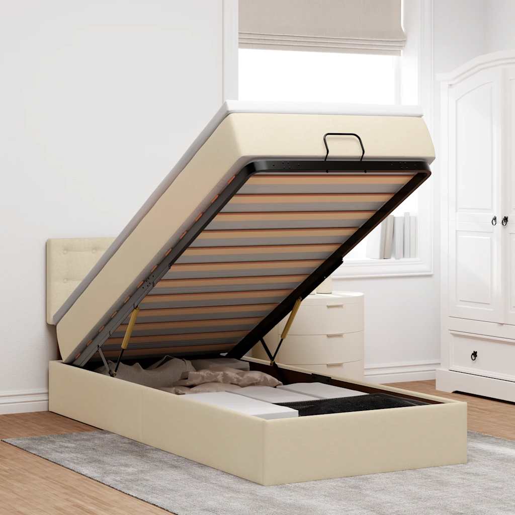 Ottoman-Bett mit Matratze Creme 90x190 cm Stoff