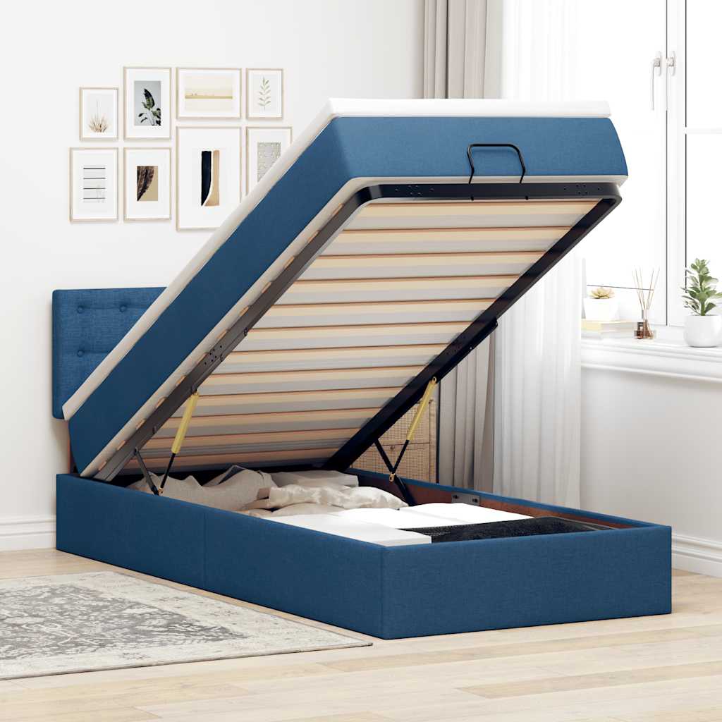vidaXL Lit ottoman avec matelas Bleu 90x190 cm Tissu