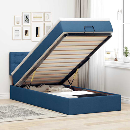 vidaXL Lit ottoman avec matelas Bleu 90x190 cm Tissu