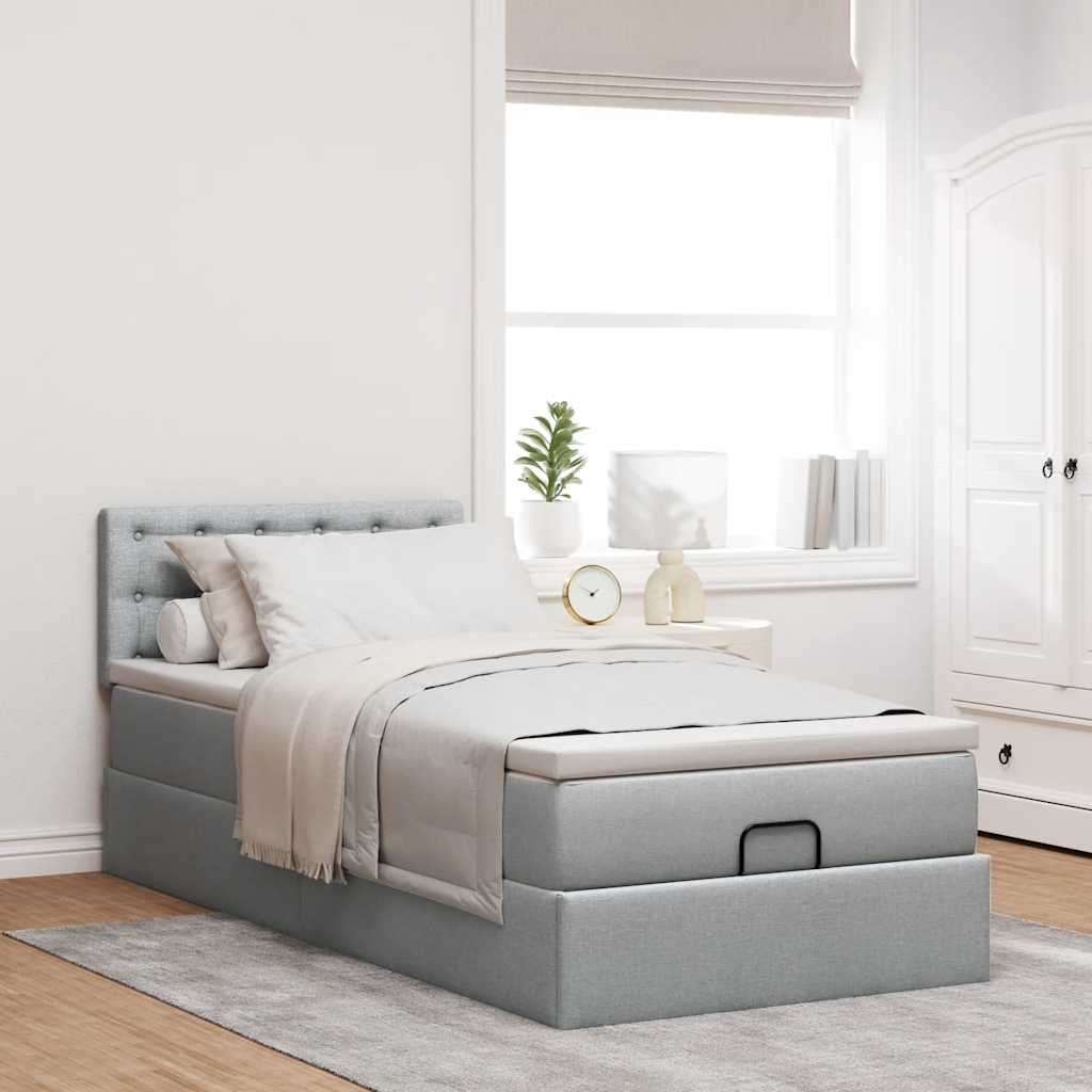 vidaXL Ottoman-Bett mit Matratze Hellgrau 90x200 cm Stoff