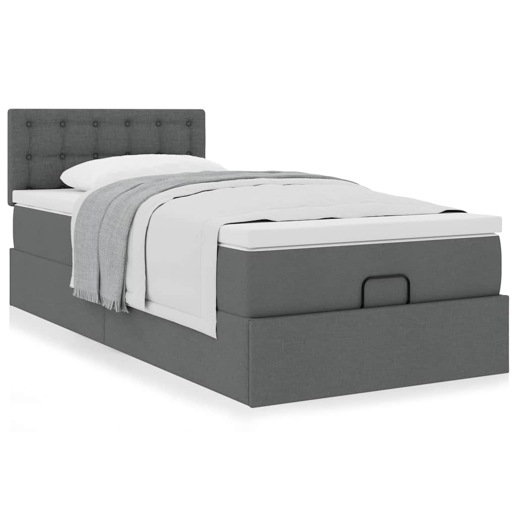 vidaXL Ottoman-Bett mit Matratze Dunkelgrau 90x200 cm Stoff