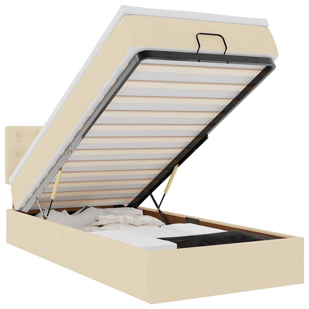 Ottoman-Bett mit Matratze Creme 90x200 cm Stoff