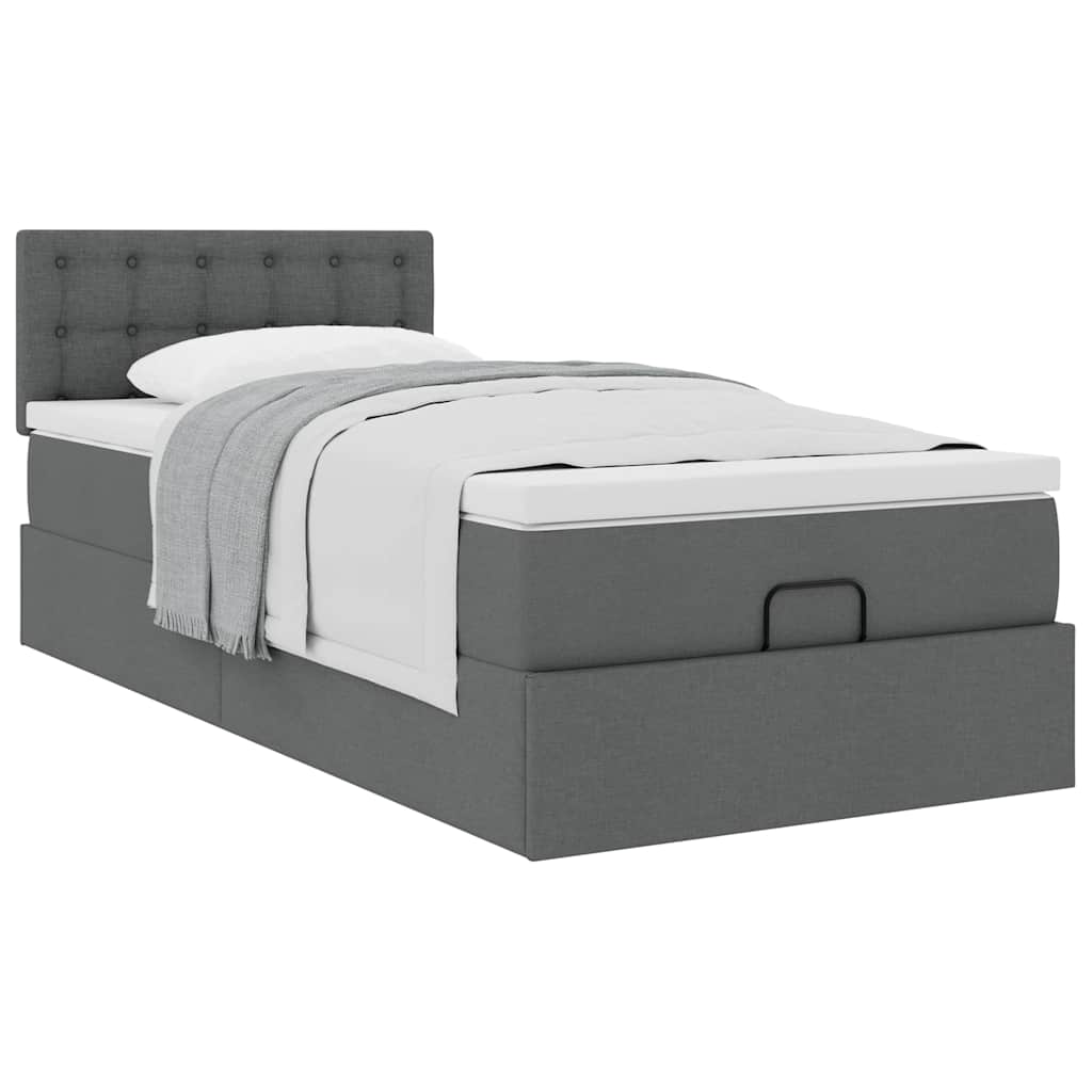 vidaXL Ottoman-Bett mit Matratze Dunkelgrau 100x200 cm Stoff