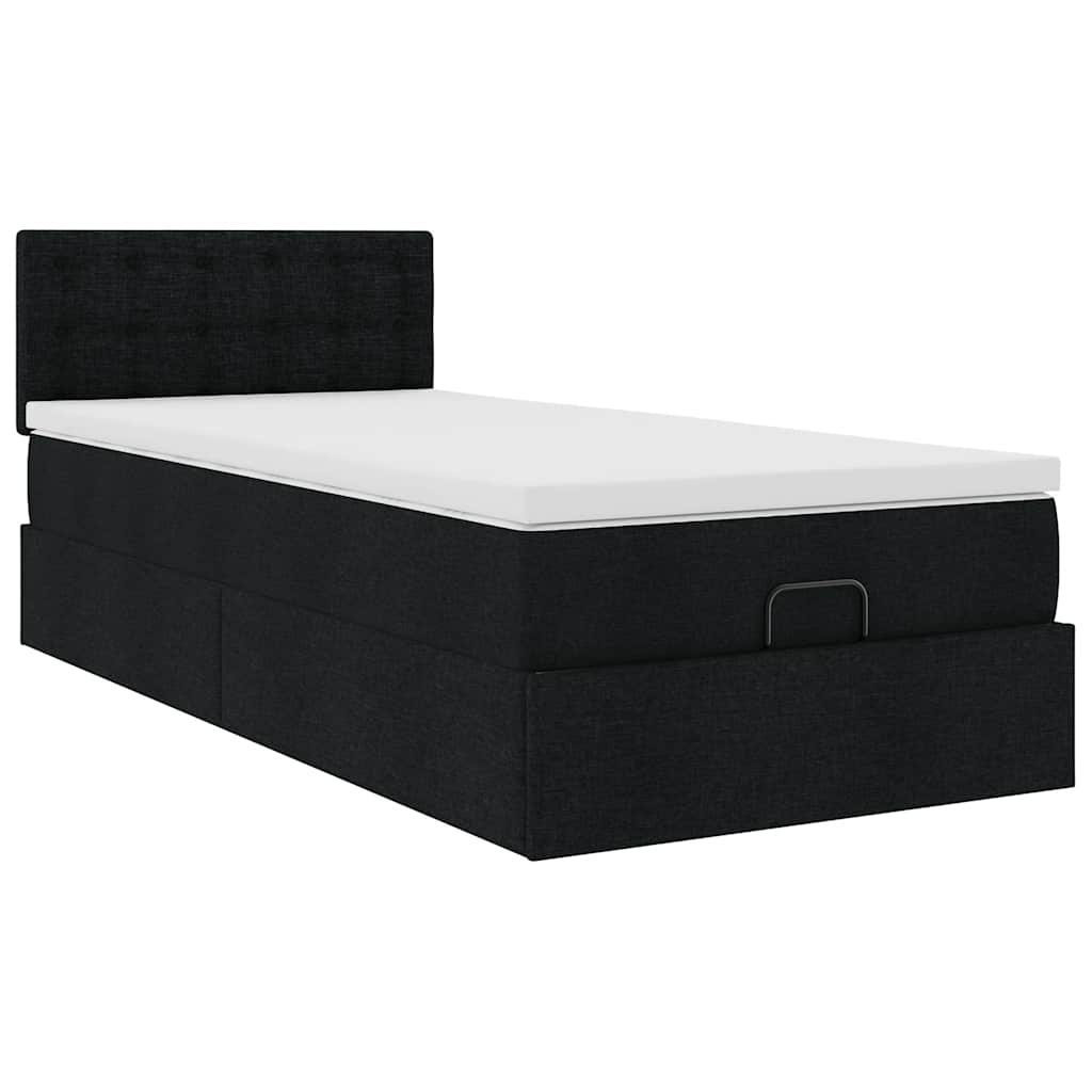 vidaXL Lit ottoman avec matelas Noir 100x200 cm Tissu