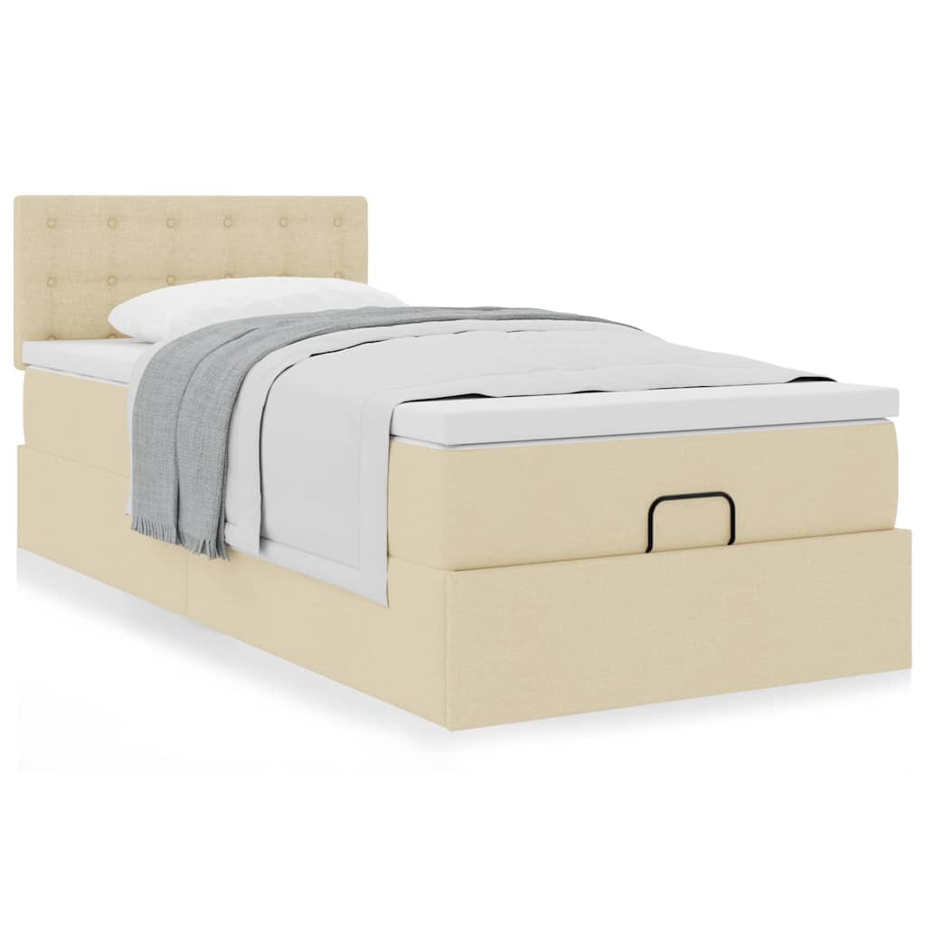vidaXL Lit ottoman avec matelas Crème 100x200 cm Tissu