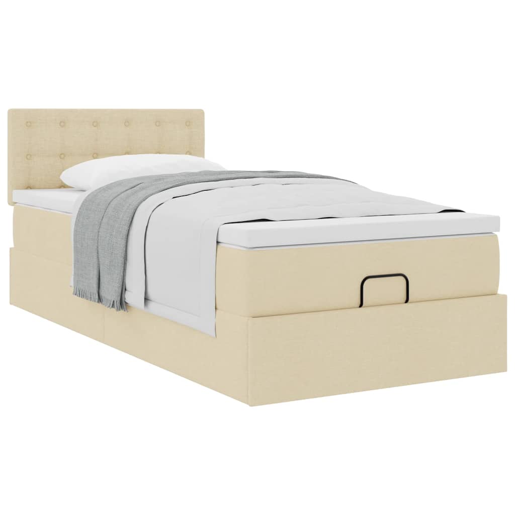 vidaXL Lit ottoman avec matelas Crème 100x200 cm Tissu