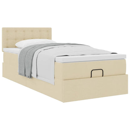 vidaXL Lit ottoman avec matelas Crème 100x200 cm Tissu