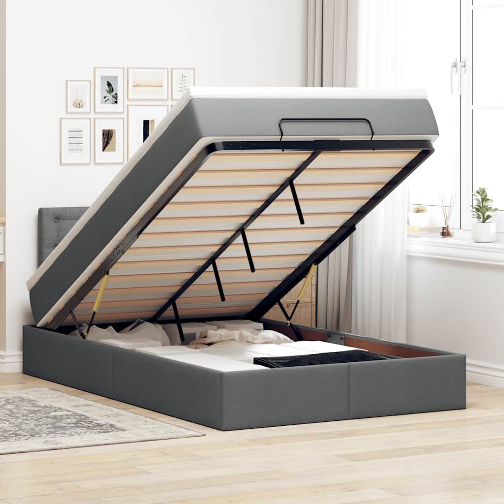vidaXL Ottoman-Bett mit Matratze Dunkelgrau 120x190 cm Stoff