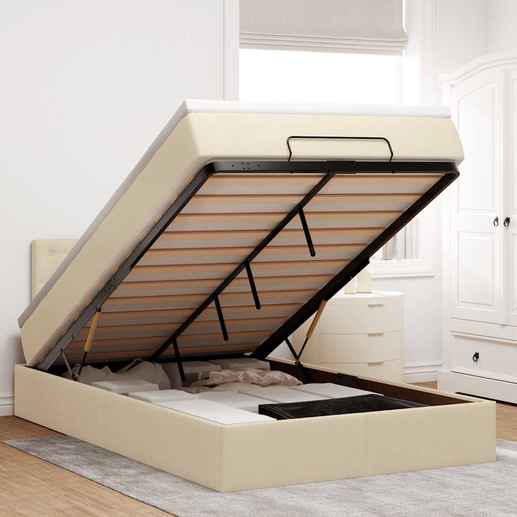 vidaXL Lit ottoman avec matelas crème 120x200 cm Tissu