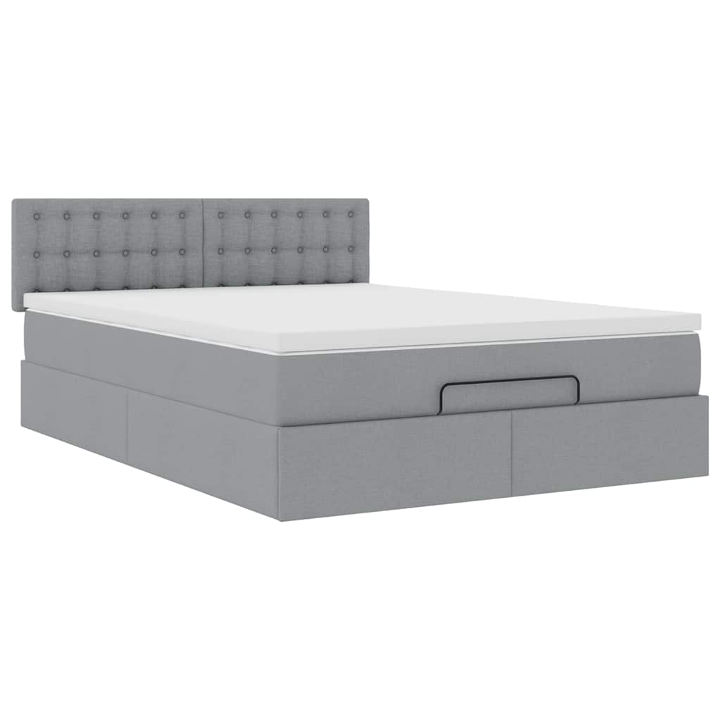 vidaXL Ottoman-Bett mit Matratze Hellgrau 140x190 cm Stoff