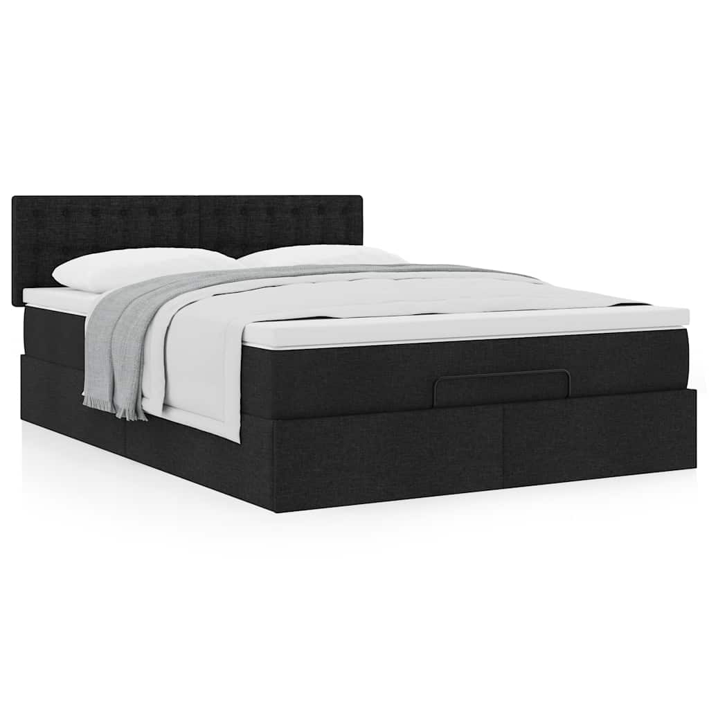 vidaXL Ottoman-Bett mit Matratze Schwarz 140x190 cm Stoff