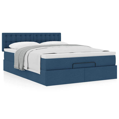 vidaXL Ottoman-Bett mit Matratze Blau 140x190 cm Stoff