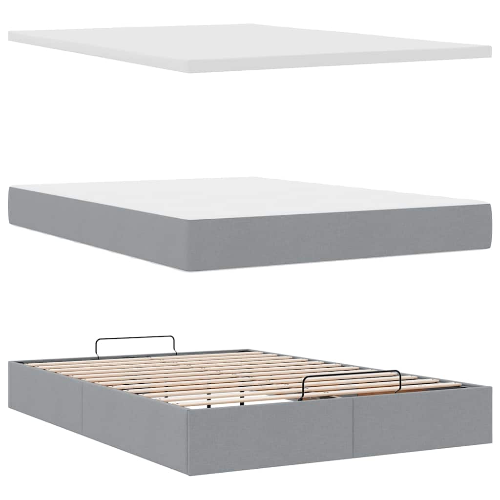 vidaXL Ottoman-Bett mit Matratze Hellgrau 140x200 cm Stoff