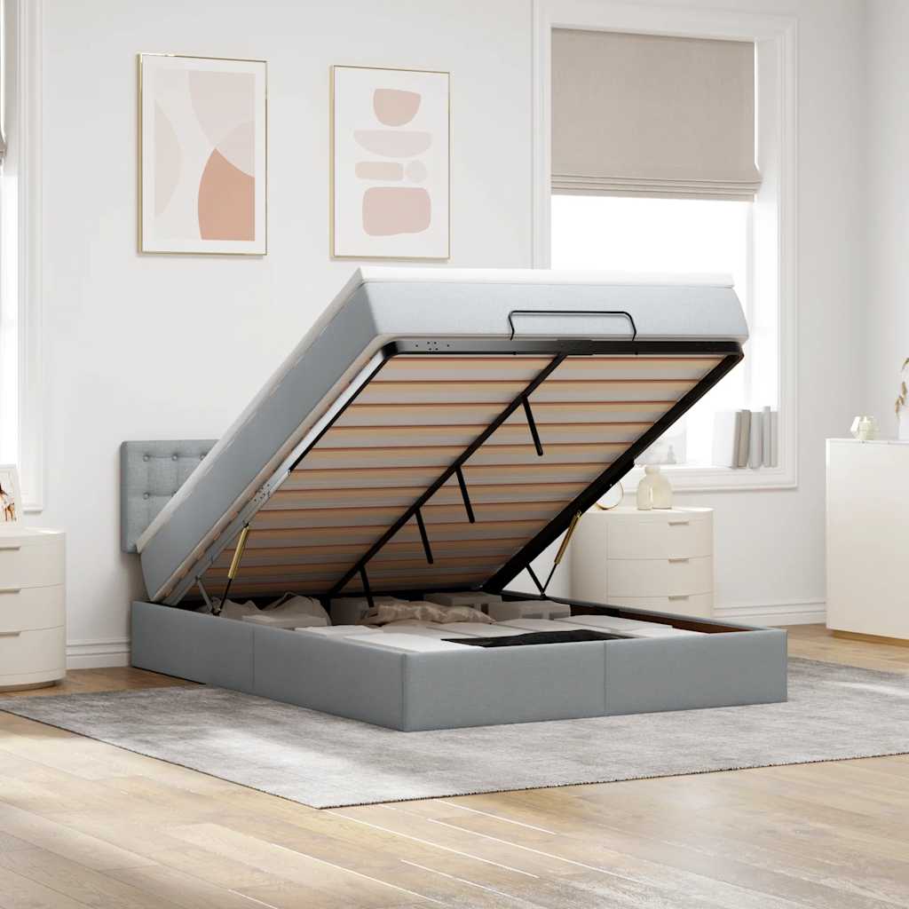vidaXL Ottoman-Bett mit Matratze Hellgrau 140x200 cm Stoff