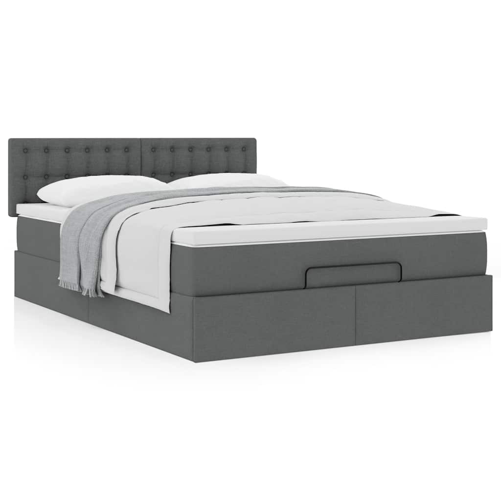 vidaXL Ottoman-Bett mit Matratze Dunkelgrau 140x200 cm Stoff