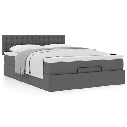 vidaXL Ottoman-Bett mit Matratze Dunkelgrau 140x200 cm Stoff