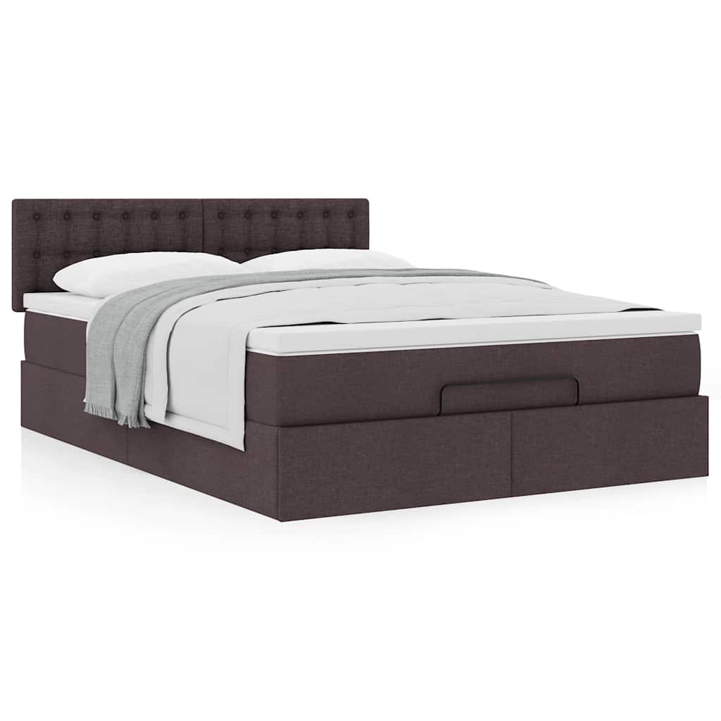 vidaXL Ottoman-Bett mit Matratze Dunkelbraun 140x200 cm Stoff