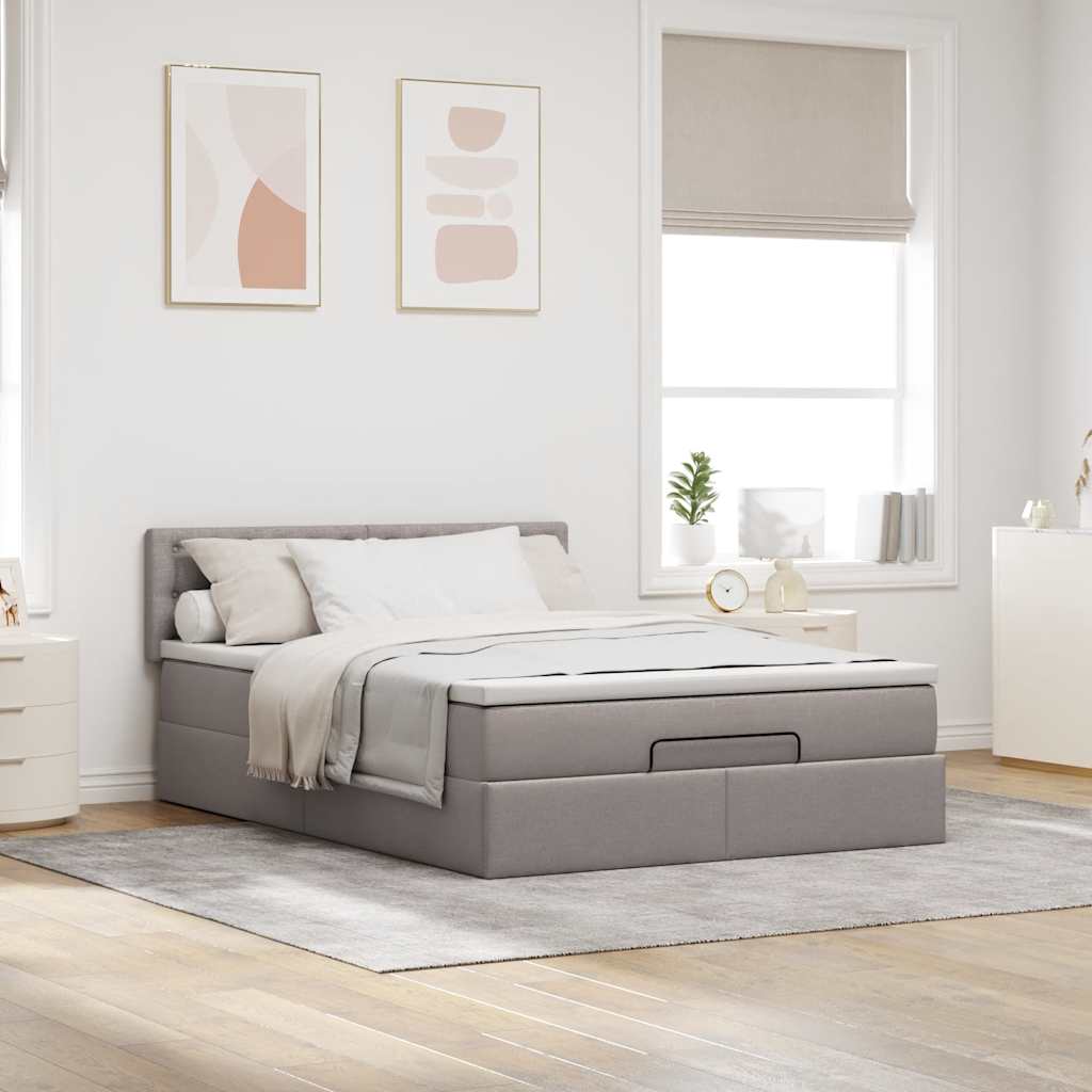 vidaXL Ottoman-Bett mit Matratze Taupe 140x200 cm Stoff