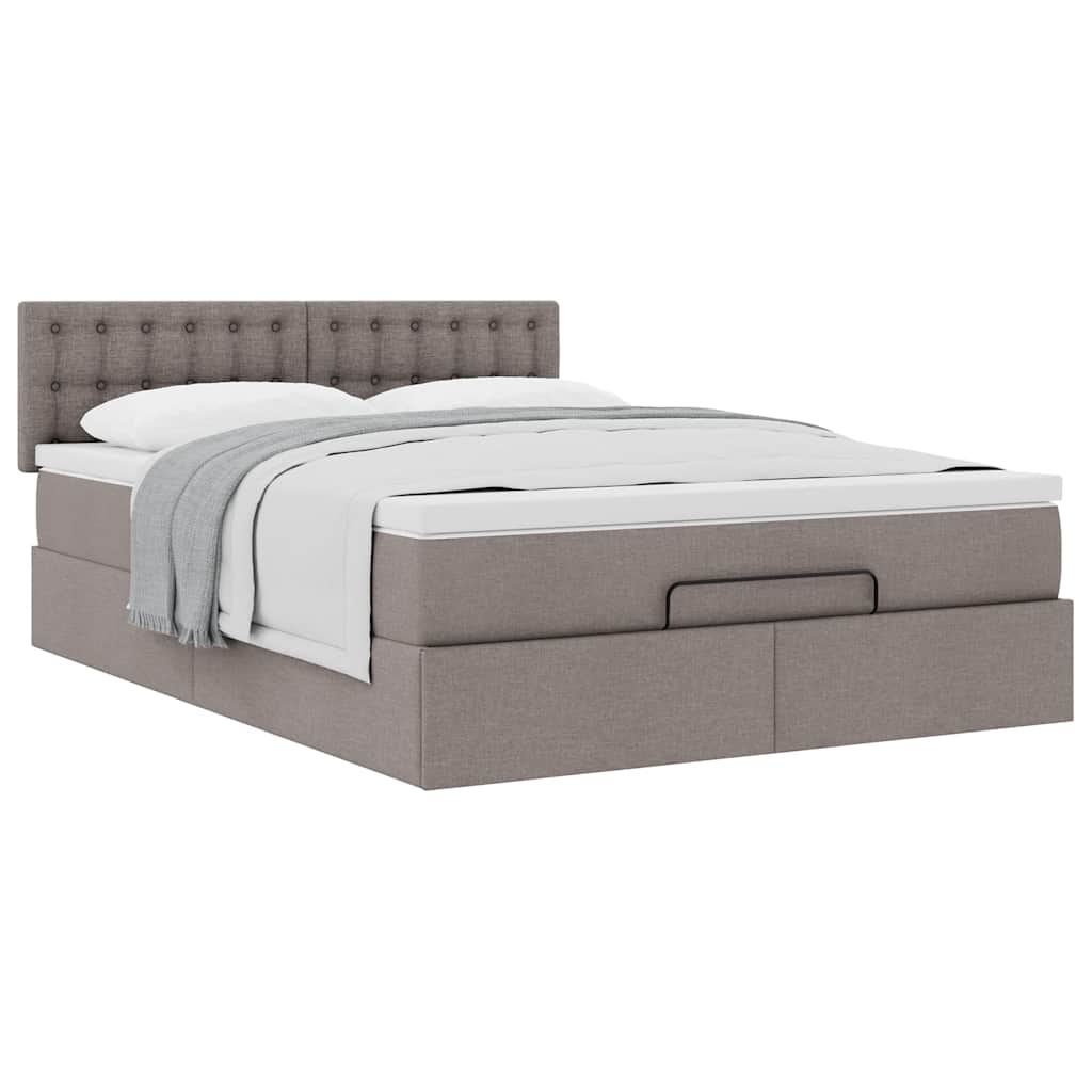 vidaXL Ottoman-Bett mit Matratze Taupe 140x200 cm Stoff