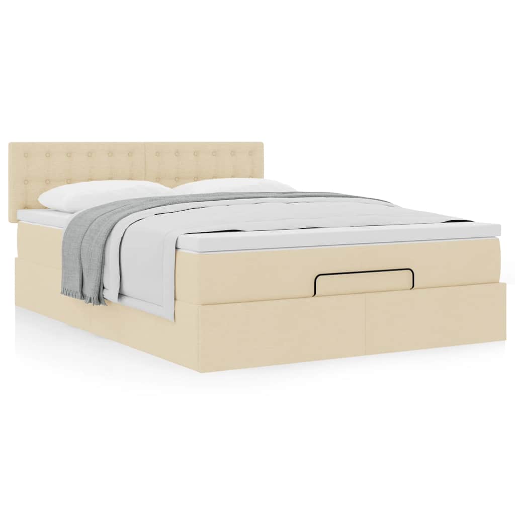 vidaXL Lit Ottoman avec matelas Crème 140x200 cm Tissu